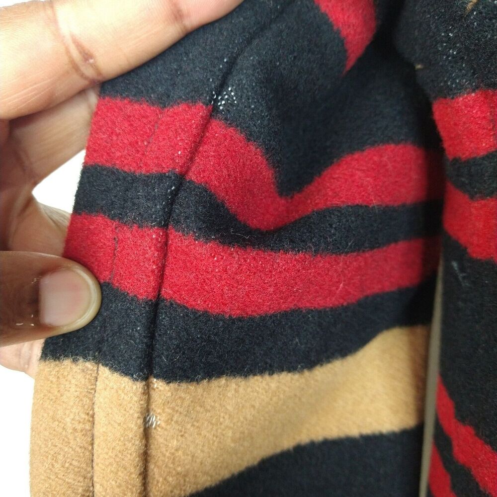 Pendleton Toboggan Wool Blend Strip Coat Womens Size S Small Brown Black Red - Picture 5 of 13